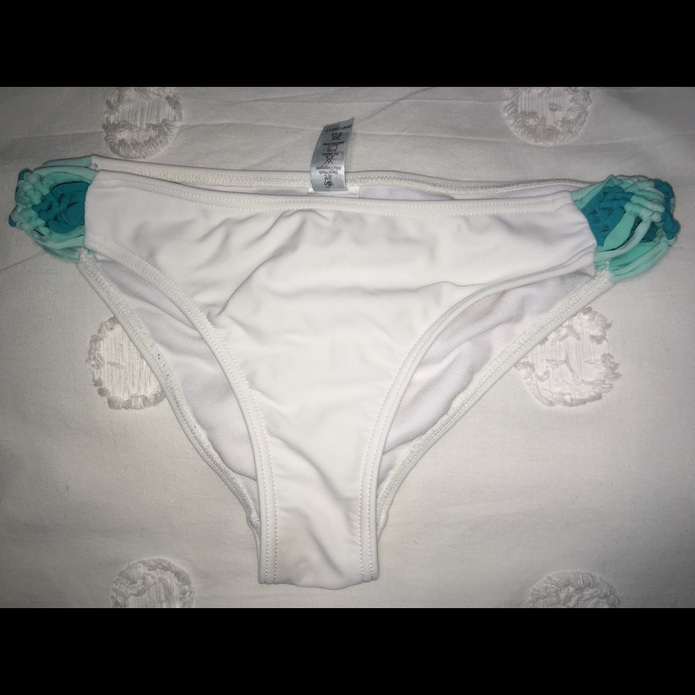 White Swim Bottoms with Crochet Side Detailing